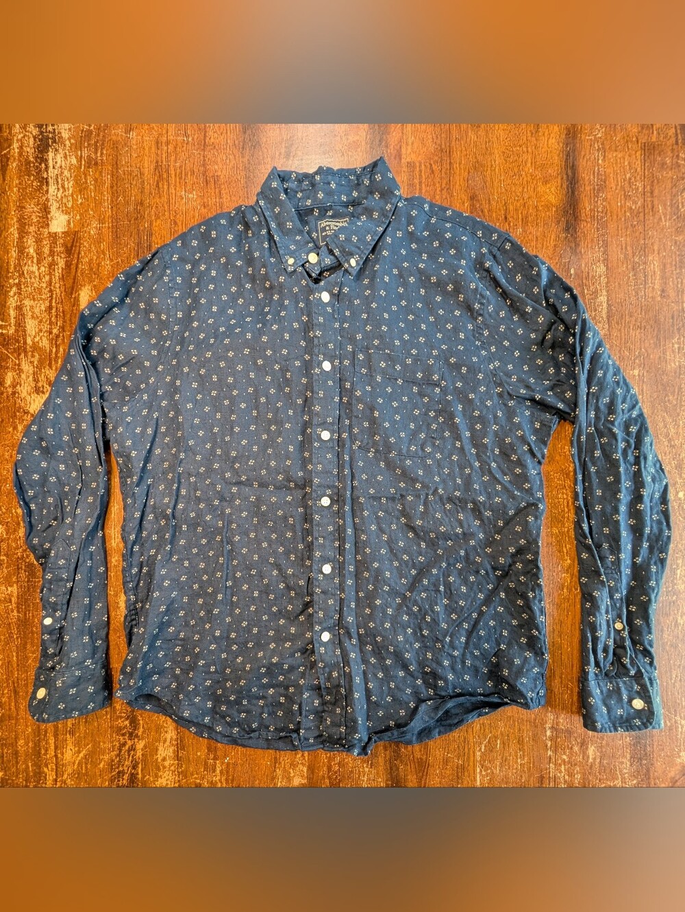 Abercrombie & Fitch Linen Button Down Shirt Mens Big/Tall XXL Navy Lightweight